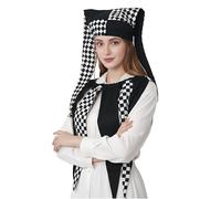 ANDHOM Cappello da giullare con campane, motivo arlecchino, diamante, accessorio per costume di Halloween, Natale, nero e bianco (S)