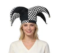 ANDHOM Cappello da giullare da clown Joker, accessorio per costume con campane, per Halloween, Natale, carnevale, martedì grasso, cosplay (nero e bianco)
