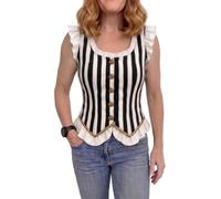 ANDHOM Gilet da giullare arlecchino nero bianco a righe con diamanti increspati e bottoni frontali per costume rinascimentale da circo per Halloween, cosplay, feste in maschera