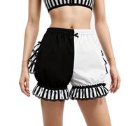 ANDHOM Jester Clown Arlecchino Lolita Fancy Ruffle Short Bloomers Ruffle Lace Trim, Bianco e nero., XS/S