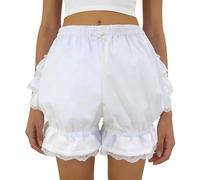 ANDHOM Jester Clown Arlecchino Lolita Fancy Ruffle Short Bloomers Ruffle Lace Trim, bianco, XS/S