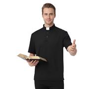 ANDHOM Polo da uomo a maniche corte con colletto a linguetta, pastore ministro predicatore, nero, XX-Large