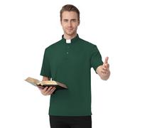 ANDHOM Polo da uomo a maniche corte con colletto a linguetta, pastore ministro predicatore, verde scuro, L