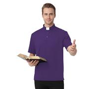 ANDHOM Polo da uomo a maniche corte con colletto a linguetta, pastore ministro predicatore, Viola, L