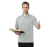 ANDHOM Polo da uomo con colletto clergy a linguetta a maniche corte, camicia da pastore ministro predicatore, Grigio chiaro, XX-Large