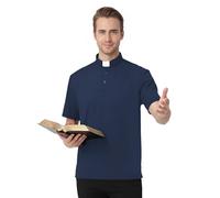 ANDHOM Polo da uomo con colletto clergy a maniche corte, camicia da pastore/ministro/predicatore, Navy, XL