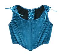 ANDHOM Renaissance - Corsetto da donna in raso, con lacci, corpetto vintage con ossatura, bustino vittoriano, Blu pavone, XX-Large