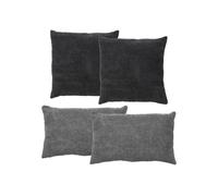 andiamo Emy - Set di cuscini decorativi con effetto velluto a coste - 2 x 40 x 40 cm in nero + 2 x 30 x 50 cm in grigio scuro