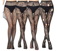 ANDIBEIQI 4 Pack Calze per reggicalze Sexy Donna Maglia Calze a rete Bodystocking Netto Reggicalze Calze Collants Nero