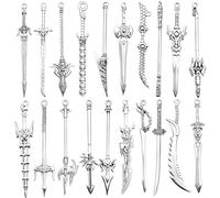 Andibro 20pz Segnalibri Con Spade In Metallo, Segnalibri Con Spade Antiche In Argento Pendente Con Coltello Vintage Mini Accessori per Coltelli Antichi Regali per Gli Amanti Dei Libri