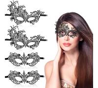 Andibro Maschera In Pizzo Per Ballo In Maschera, 4pz Maschere Veneziane In Pizzo Maschera Per Gli Occhi In Pizzo Nero Sexy Da Donna Gotica Per Halloween Carnevale Abito Da Sera Ballo Da Ballo (Nero)