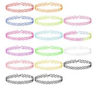 Andibro Set di Collane Elastiche, 16Pz Multicolore Collana con Tatto Elasticizzato Catena Girocollo da Donna Vintage Punk Gotico Catena con Tatto Collare in Gomma Anni '90 Accessori per Ragazze