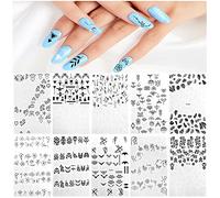 Andiker 10 fogli adesivi per nail art retrò bianchi neri, decalcomanie adesive per unghie in stile francese incluse foglia, fiore, farfalla, ragazza decorazione per unghie fai da te per unghie