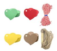 Andiker 200 etichette a forma di cuore, 4 x 4,5 cm, carta kraft colorata a forma di cuore, con tessere da 20 metri, etichette vuote per matrimoni, Natale, tre (6)