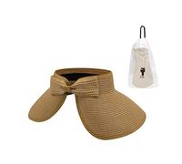 Andiker Cappello di paglia con visiera parasole con tesa larga per donne cappello pieghevole coda di cavallo cappelli da spiaggia con una borsa per l'estate nero bianco beige, cachi, 44