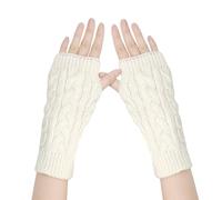 Andiker Guanti invernali da donna, senza dita, scaldamani lavorati a maglia, con foro per il pollice, morbidi guanti da polso, bianco, Taglia unica