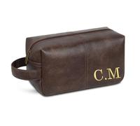 Andisijq Borsa da bagno in pelle da uomo, personalizzata, da viaggio, con iniziali, regalo per uomini, anniversari, testimoni dello sposo, Caffè, Incisione