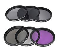 Andoer 49 millimetri Lens Filter Kit UV + CPL + FLD + ND (ND2 ND4 ND8) con trasporta il sacchetto/copriobiettivo/copriobiettivo Holder/Tulip & Rubber Lens Hoods/panno di pulizia