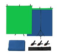 Andoer 5x7ft Green Screen Blue Screen Backdrop Double-sided Chromakey Background Photography Kit with 5x7ft T-Shaped Background Adjustable Stand 3 x Spring Clamps