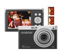Andoer Fotocamera digitale con messa a fuoco automatica, fotocamera compatta 4 K 50 MP, schermo IPS da 2,88 pollici, zoom digitale 16x, fotocamera vlogging con 2 batterie, bambini e ragazzi, nero