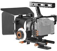 Andoer gabbia video compatibile con Panasonic GH4, gabbia per fotocamera con impugnatura, scatola opaca, messa a fuoco e attacco triod