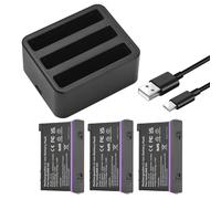 Andoer Kit batteria e caricabatterie per fotocamera panoramica con caricatore a 3 slot + 3 batterie 3,85 V 2500 mAh + cavo di ricarica tipo C in sostituzione per Insta360 X4