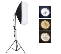 Andoer Kit di illuminazione per fotografia Softbox Attrezzatura da Studio Professionale con Softbox da 60 x 60 cm Lampadina di temperatura 2800-5700 K 85 W con telecomando e supporto della luce