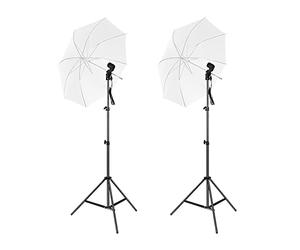 Andoer Kit ombrello per fotografia da studio con ombrelli bianchi da 33 pollici * 2 supporti per treppiede in metallo da 2 m * 2 prese di luce + E27 * 2 per lo streaming live di fotografia di ritratto