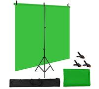 Andoer Kit per sfondo fotografico 1,5 x 2 m / 5 x 7 piedi schermo di sfondo verde Chromakey con supporto regolabile e 3 morsetti di sfondo