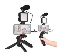 Andoer Kit Vlog Per Smartphone, Mini Luce Video Led + Microfono Cardioide + Clip Per Telefono Estensibile + Treppiede Con Luminosità Regolabile Per Live Streaming Vlog Riprese Video Videoconferenza