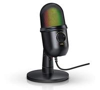 Andoer Microfono a condensatore RGB Micro USB cardioide con Effetto di illuminazione colorato Monitoraggio in tempo reale con un pulsante muto con supporto per microfono da scrivania per PC portatile