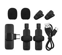 Andoer Mini microfono Lavalier a morsetto wireless Micro omnidirezionale 2 trasmettitore 1 ricevitore con copertura antivento Type-C Sostituzione porta per smartphone iOS Trasmissione live