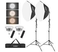 Andoer Softbox per studio fotografico, 2 softbox ottagonali con 2 luci LED 2800 K-5700 K, 2 treppiedi luminosi da 2 m, 2 telecomandi, borsa da trasporto per YouTube, registrazione video TikTok