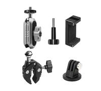 Andoer Supporto per bicicletta/motocicletta, supporto per adattatore per manubrio della bicicletta con doppia testa girevole a 360 °, clip per telefono, adattatore GoPro compatibile con action cam