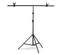 Andoer Supporto per sfondo a forma di T, 1,5 x 2 m, in lega di alluminio, portatile, altezza regolabile per studio fotografico, video con clip a molla, colore nero
