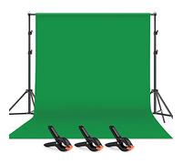 Andoer Telo Verde Green Screen 2 * 3m Sfondo Verde Fotografico, Telo Verde con Supporto per Sfondo e 3 x Morsetti a Molla per fotografico, Video e Televisione (Verde)