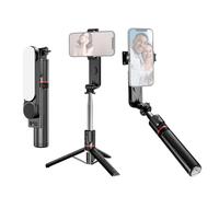 Andoer Treppiede Leggero Per Telefono Supporto Estensibile Treppiede Da Tavolo Multifunzione Per Selfie Stick Da 43,7 Pollici Con Asta Telescopica 7 Sezioni Con Clip Per Telefono Luce Di