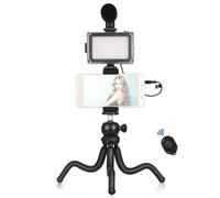 Andoer Treppiede Smartphone Flessibile Kit Vlog Per Smartphone Treppiede Flessibile E Microfono Cardioide E Clip Per Telefono Estensibile E Luce Led Bicolore Per Streaming Live Vlog Riprese Video