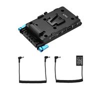 Andoer V Mount V-lock Battery Plate Adapter with 15mm Dual Hole Rod Clamp DR-E18 Dummy Battery Replacement for Canon Camera Video Light Monitor Audio Recorder Microphone