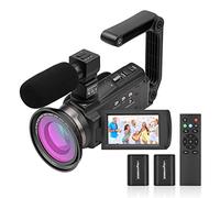 Andoer Videocamera 4K 48MP 60FPS WiFi Camcorder 16X Digital Zoom, 3" IPS Touch Screen IR visione notturna Vlogging Camera con microfono, telecomando, 2 batterie, obiettivo fotocamera, maniglia
