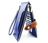 ANDOILT Portafogli per Donna Portafoglio in Vera Pelle Portafoglio Bifold Multi Card con Blocco RFID Tasca Cerniera Blu