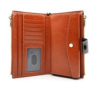 ANDOILT Portafoglio da donna in vera pelle con blocco RFID bifold multi card organizer da polso borsa per telefono cellulare con tasca con cerniera, W1 marrone, taglia unica, vintage