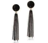 ANDPAI Orecchini pendenti a perno in resina nera con strass rotondi in finta pietra drusa, da donna, con ciondolo a forma di catenina, placcati in oro, orecchini lunghi, Metallo