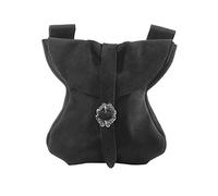 Andracor Medieval Larp Accessories Small Suede Belt Bag Made of Real Leather - Black - 10 x 10 cm