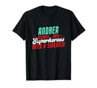 Andrea perché i Supereroi Hanno Bisogno di Un Compagno Divertente Nome Andrea Maglietta con Stampa Grafica Economica, Uomo, Nero, S