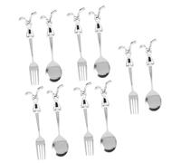 ANDRESLAD 10 Pezzi Stoviglie Di Coniglio Escavatore Per Bambini Cucchiaio Da Coniglio Per Bambini Anno Del Cucchiaio Di Coniglio Mini Cucchiaini Forchette Kit Acciaio Inossidabile Silver