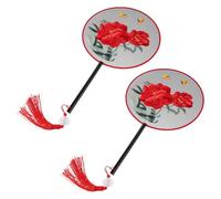 ANDRESLAD 2 Pezzi Ventagli Rotondi Cinesi Antichi Ricamati Mano da Ventagli Leggeri per Danza Classica e Feste Tema Accessori Tradizionali per Abiti Hanfu e Qipao