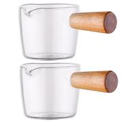 ANDRESLAD 2 tazze da caffè in vetro con manico in legno, resistente al calore, per un facile versamento, versatili, come misurino per caffè espresso, salse, per casa e ristorante