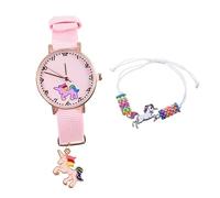 ANDRESLAD 2pezzi Orologio Da Polso Unicorno Quarzo Per Ragazze Set Bracciale e Design Alla Moda Orologio Digitale Per Bambine Con Motivo Unicorno Di Compleanno