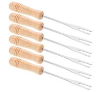 ANDRESLAD 6 Pezzi Forchette Fonduta Cioccolato Set in Acciaio con Manico in Legno Forchettine per Antipasti Formaggio e Frutta Piccole e Portatili per Fai da Te e Barbecue